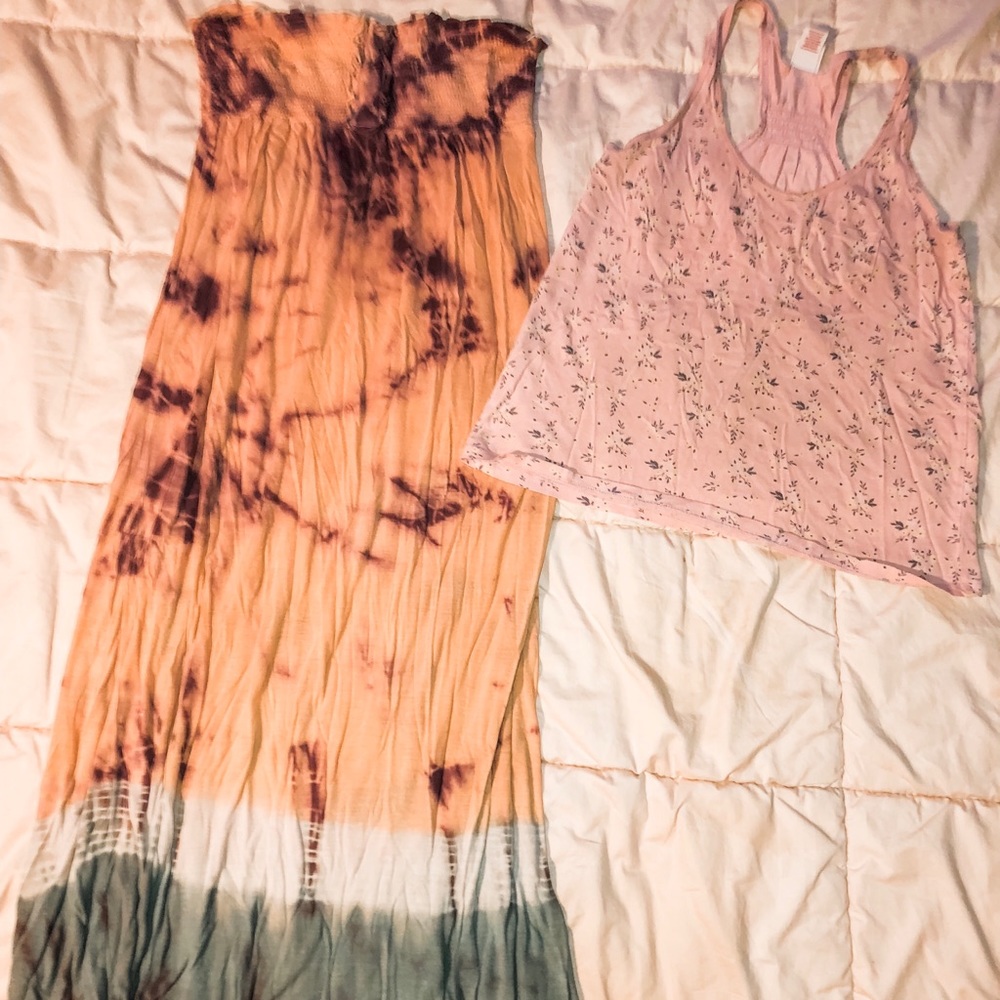 Hippie bundle: tube top tie-dye maxi & flower tank